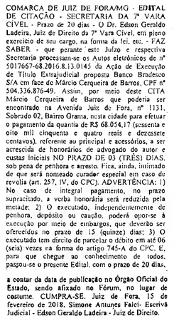 Edital De Citação – Banco Bradesco 23/02/18