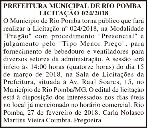 Prefeitura Municipal De Rio Pomba 28/02/18