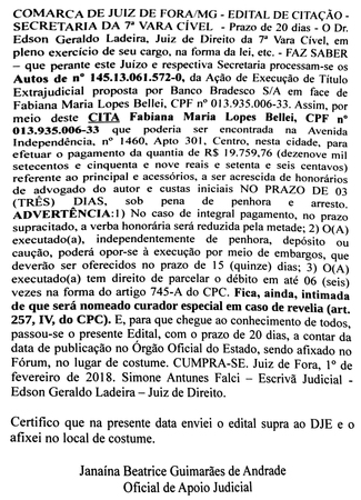 Comarca Citação Secretaria 7º Vara Civil 01/03/18