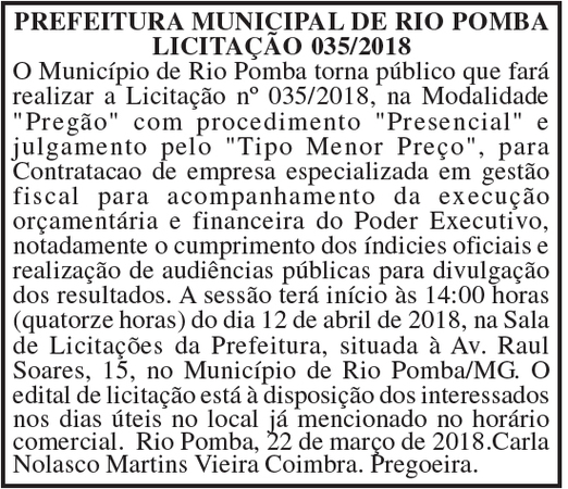 Prefeitura Municipal de Rio Pomba 25/03/18