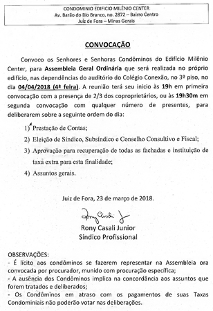 Convocação – Milênio Center 25/03/18