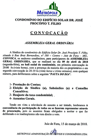 Edital de Convocação – Solar 29/03/18