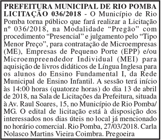 Prefeitura Municipal de Rio Pomba 23/03/18