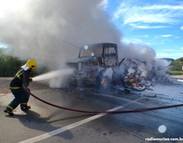 Incêndio destrói caminhão próximo ao distrito de Bom Jesus e motorista escapa ileso