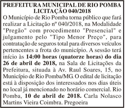 Prefeitura Municipal de Rio Pomba 12/04/18