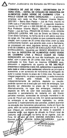 Edital a Bechara -Banco Bradesco x Industria de Alimentos 10/04/18