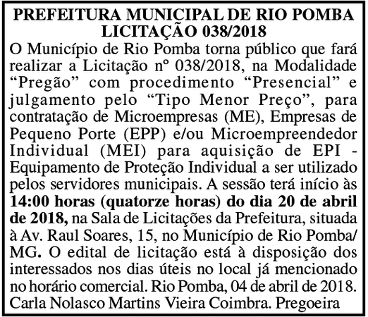 Prefeitura Municipal de Rio Pomba 05/04/18