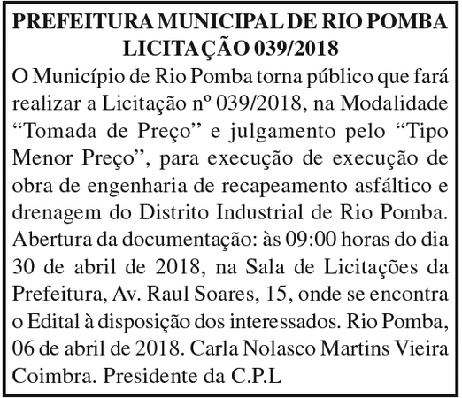 Prefeitura Municipal de Rio Pomba 13/04/18