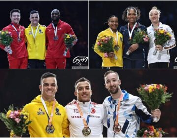 Caio Souza e Rebeca Andrade sobem ao pódio na etapa de Paris da Copa do Mundo